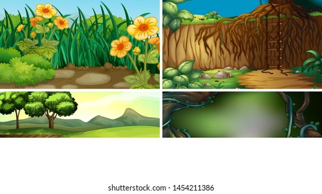 Sets of empty nature landscapebackground scenes illustration
