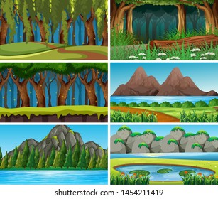 Sets of empty nature landscapebackground scenes illustration