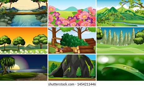 Sets of empty nature landscapebackground scenes illustration