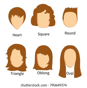 Sets of face types and matching haircuts. Vector illustration