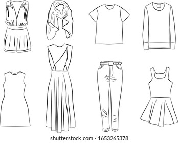 Sets Fashion Things Hand Drawing Isolated Stock Vector (Royalty Free ...