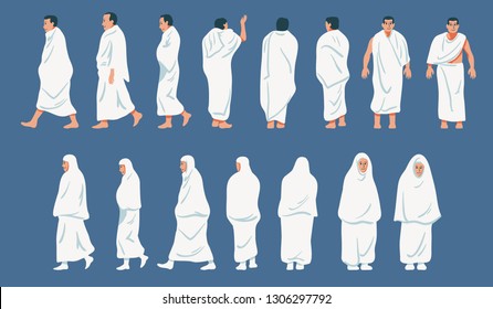Sets Of Figurative Character Of Hajj Pilgrimage.