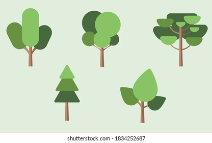 Conjuntos de árboles de estilo de arte plano vectores con varios tipos de árboles. EPS10