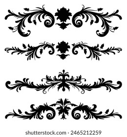 Sets Of Floral Ornament Border silhouette design isolated white background