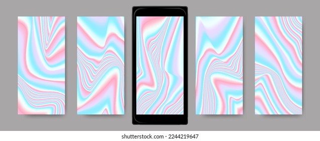 Sets of fluid holography screensavers templates for mobile.