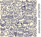 Sets of Food Doodles, Vector fast food pattern