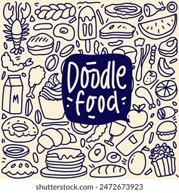 Sets of Food Doodles, Vector fast food pattern