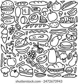 Sets of Food Doodles, Vector fast food pattern