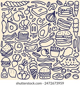 Sets of Food Doodles, Vector fast food pattern