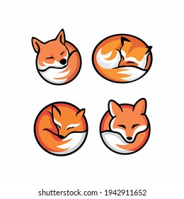 sets of fox logo in circle and flat color combination.