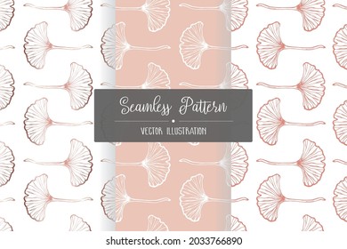 Sets of Ginkgo biloba leaves seamless pattern. Rose gold abstract background vector illustration.