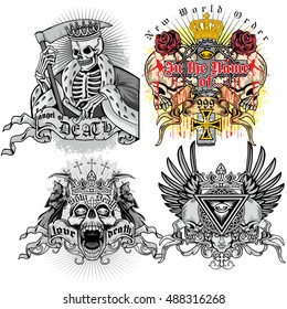 sets of Gothic coat of arms with skull, grunge.vintage design t-shirts