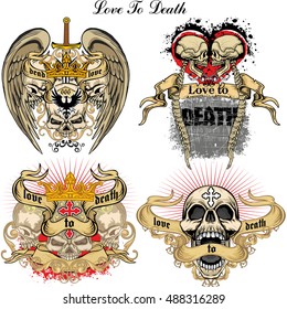 sets of Gothic coat of arms with skull, grunge.vintage design t-shirts