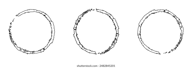 sets Grunge circle and   Ellipse frames. Set of black ink ball. Collection of  Ellipse borders and circle stamp imprints. Isolated on white background.