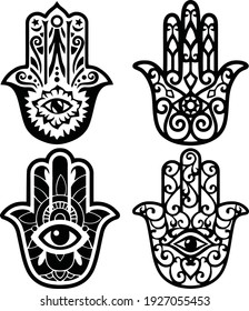 Sets of Hamsa hand hand of Fatima - amulet, symbol of protection from devil eye.