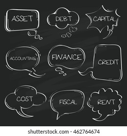 Sets of Hand drawn accounting speech bubble doodle on chalkboard.