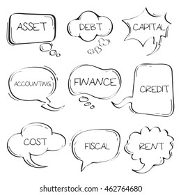 Sets of Hand drawn accounting speech bubble doodle on white background.