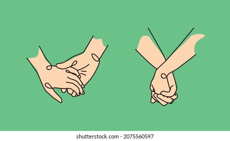 Sets of hand holding in line art style vector illustration suitable for wellness or health content