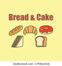 Sets Icon Bread and Cake Full Color illustration editable design vector