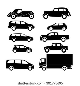 Sets icon of silhouette cars. 10 icon.