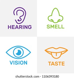 Sets of icons representing the five senses. Sight, smell, hearing, touch, taste icons vector