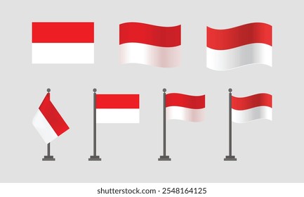 Conjuntos de la bandera nacional indonesia Bendera Merah Putih. Colección de la Ilustración vectorial de estilo de arte plano de la bandera indonesia aislada