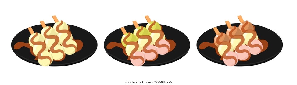 Sets of Japanese dessert Dango in black plate