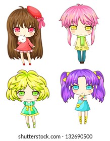 Sets of Japanese SD girl gang in various characteristic and fashion costume cartoon icon, create by vector