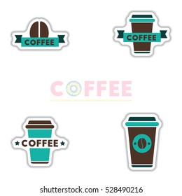 sets of Label Frames and badges vector icons coffee emblem coffee to go