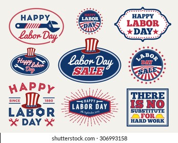 Sets Of Labor Day Badge And Labels Design. For Sale Promotion, Party Decoration, Vector Illustration