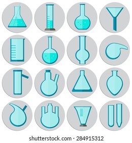 Sets of laboratory glassware, icons in the flat style