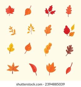 Sets of leaves. Different varieties and colors of Autumn leaves. Autumn leaves vector collection. Vibrant autumn leaves isolated in cartoon style. Can use for editorial, sticker, icon, and promotions