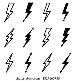 sets of lightning bolt thunder icon 