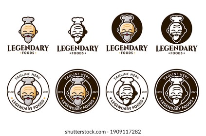 Sets logo for legendary food product or restaurant with old chef as mascot