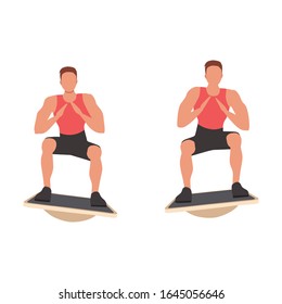 Sets of man doing exercise with board balancing flat style illustration