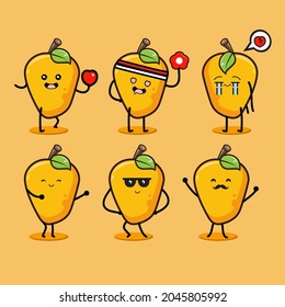 Sets of mango emoji icons in different expressions