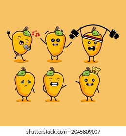 Conjuntos de iconos emojis de mango en diferentes expresiones