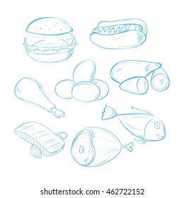 sets of Meal doodle on White background.