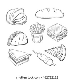 sets of Meal doodle on White background.