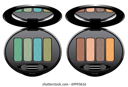 sets of multicolored eye shadows isolated on white, vector