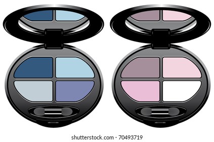 sets of multicolored eye shadows isolated on white, vector