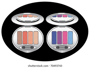 sets of multicolored eye shadows isolated on black, vector