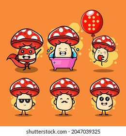 Sets of mushroom emoji icons in different expressions
