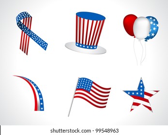 Sets of objects like hat, ballons, ribbons,  flag, batch for Independance Day and other events isolated on white background. EPS 10.