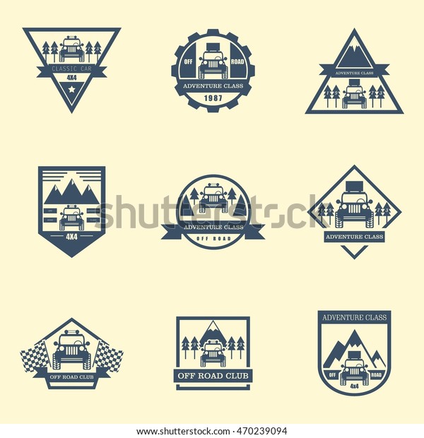 Sets of Off road car logo,\
emblems, badges and icons. Vector Illustration Design\
Template