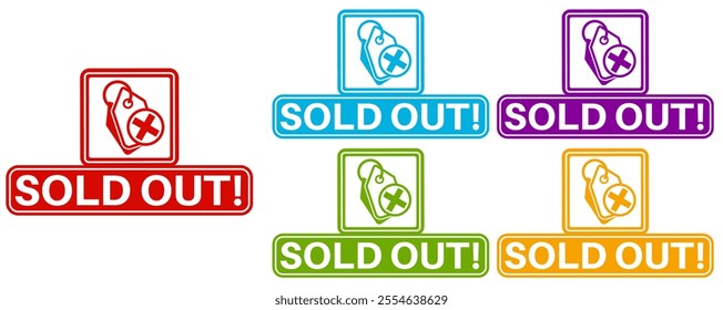 sets old out labels icon. Sold product social media design sticker template vector illustration