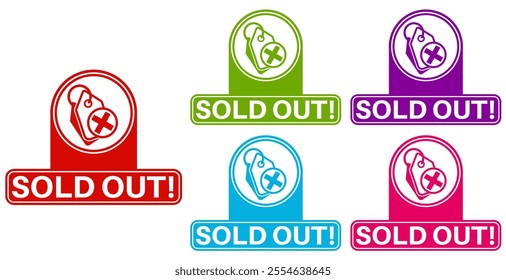 sets old out labels icon. Sold product social media design sticker template vector illustration