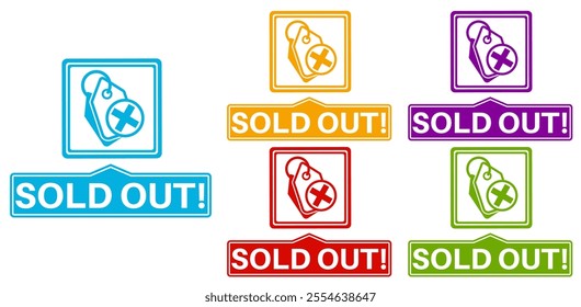 sets old out labels icon. Sold product social media design sticker template vector illustration