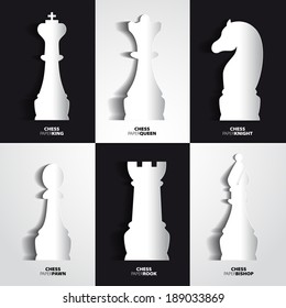 Sets of papercut Chess icon, vector silhouette with shadows