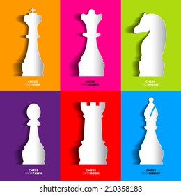 Sets of papercut Chess icon, vector silhouette with shadows